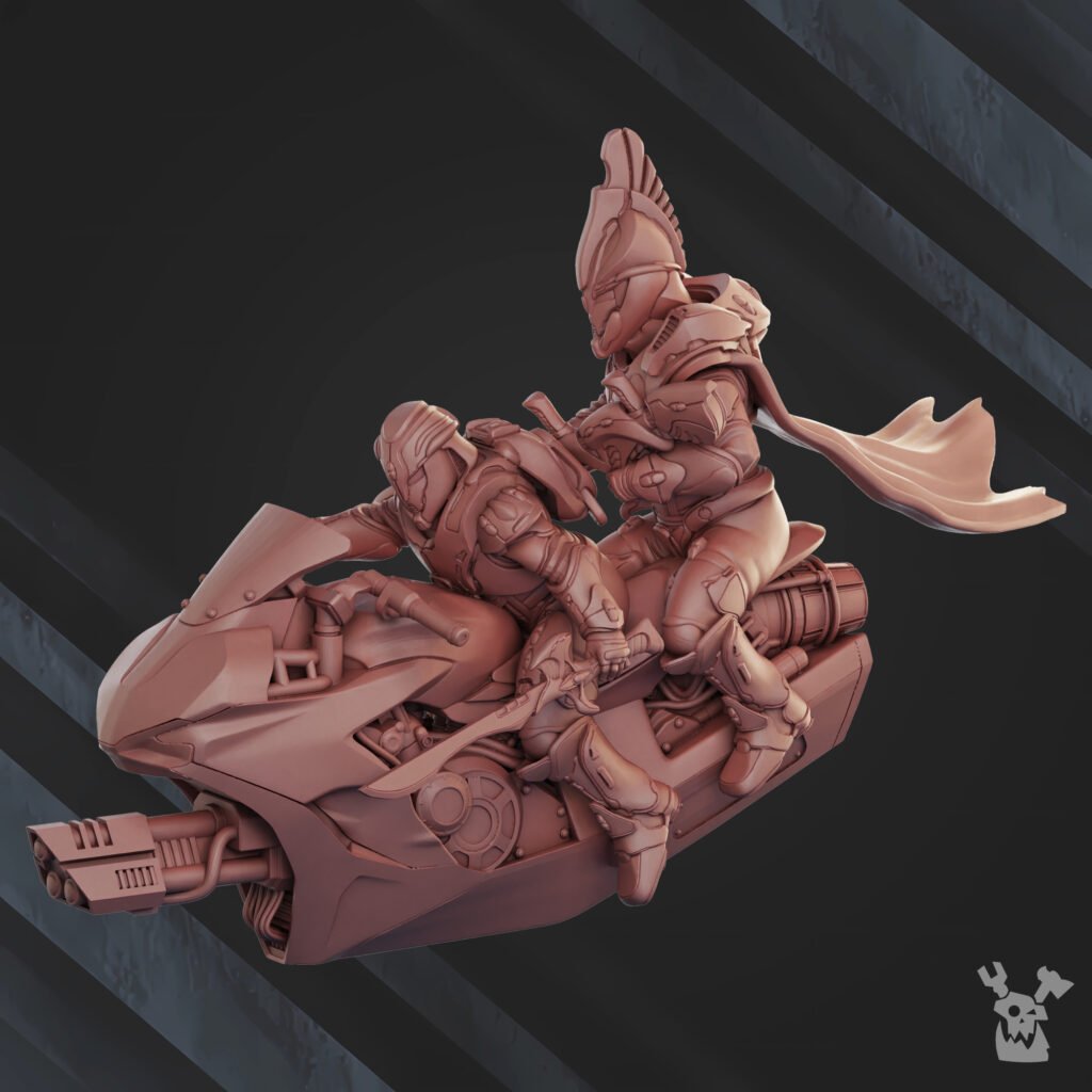 Eldar Rapid Chasers Squadron, proxy miniature, 28mm heroic scale unpainted resin, view 2