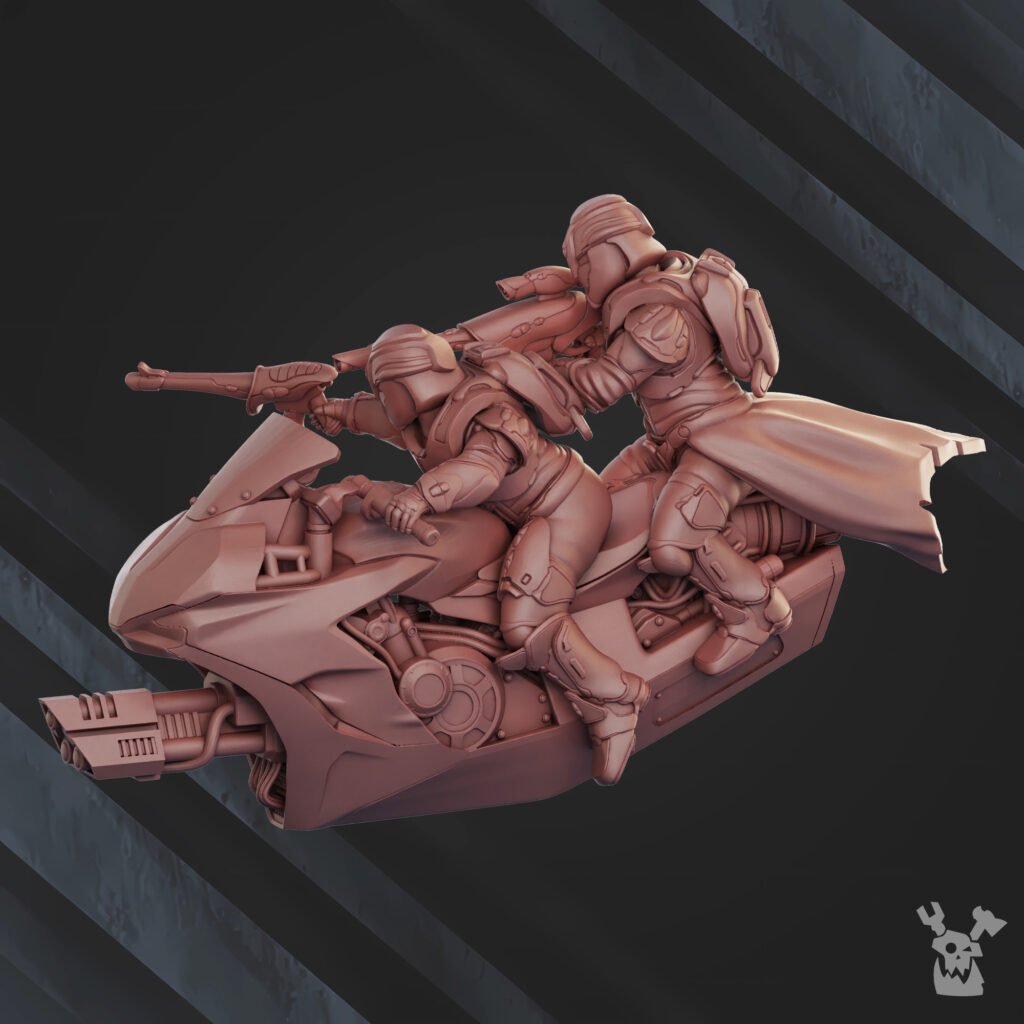 Eldar Rapid Chasers Squadron, proxy miniature, 28mm heroic scale unpainted resin, view 3
