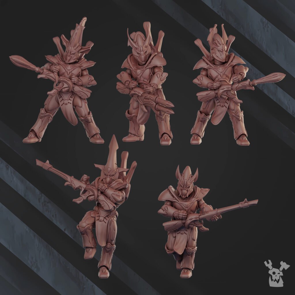 Eldar Shadow Blade Squad, proxy miniature, 28mm heroic scale unpainted resin