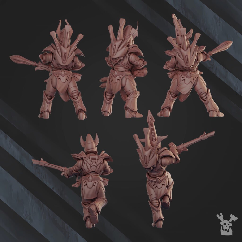 Eldar Shadow Blade Squad, proxy miniature, 28mm heroic scale unpainted resin, view 3