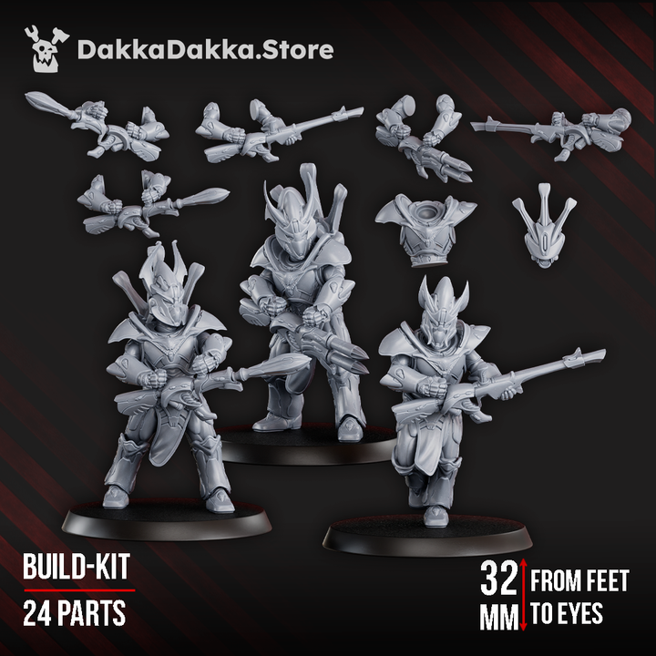 Eldar Shadow Blade Squad, proxy miniature, 28mm heroic scale unpainted resin, view 8