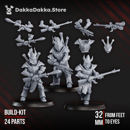 Eldar Shadow Blade Squad, proxy miniature, 28mm heroic scale unpainted resin, view 9