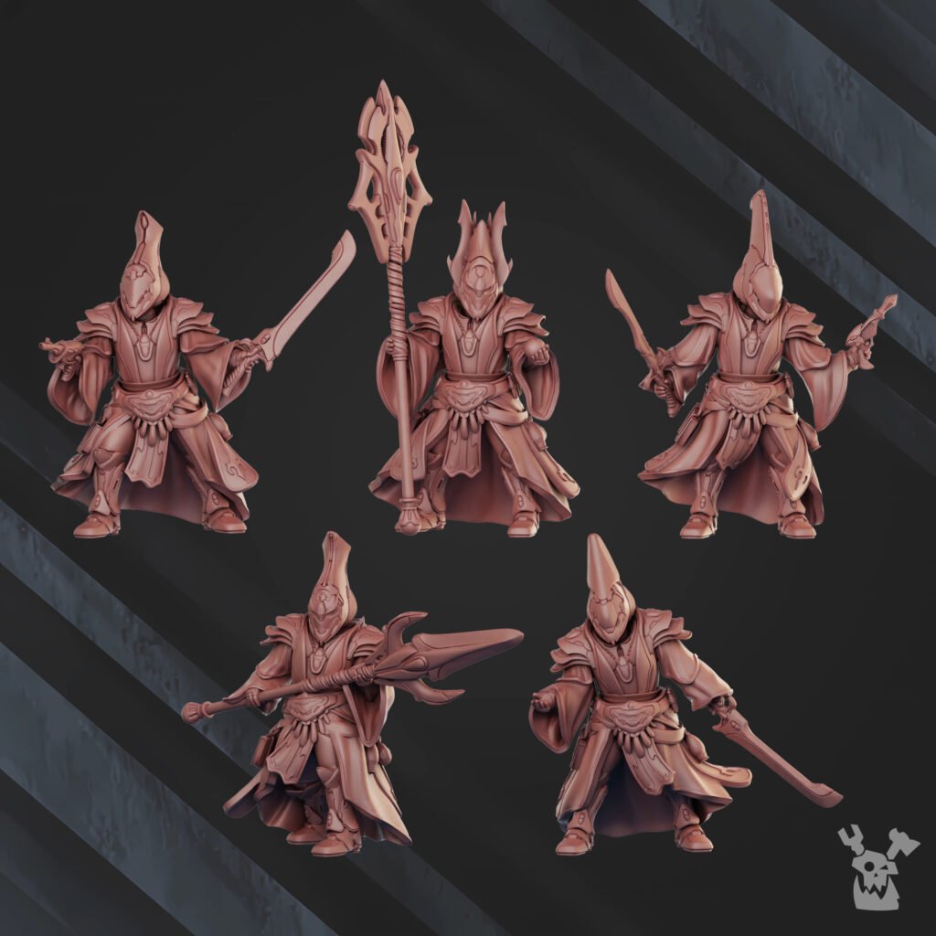 Eldar Shadow Casters Squad, proxy miniature, 28mm heroic scale unpainted resin