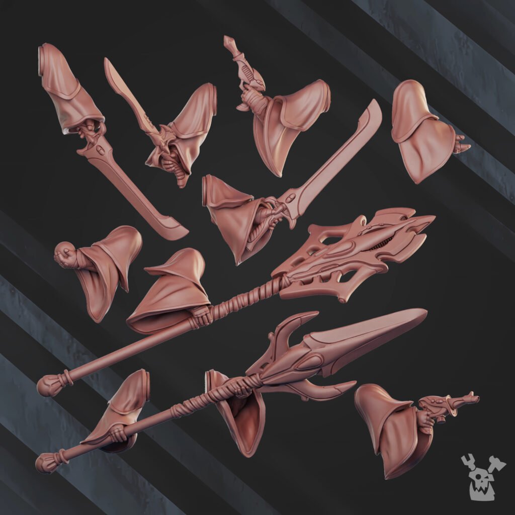 Eldar Shadow Casters Squad, proxy miniature, 28mm heroic scale unpainted resin, view 6
