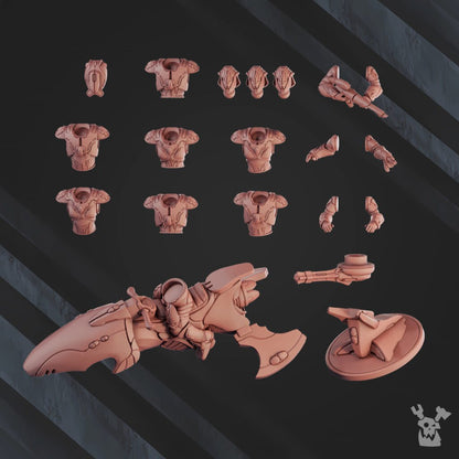 Eldar The Cometriders Team, proxy miniature, squad, 28mm heroic scale unpainted resin, view 3