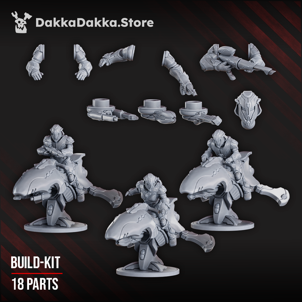 Eldar The Cometriders Team, proxy miniature, squad, 28mm heroic scale unpainted resin, view 5