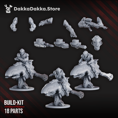 Eldar The Cometriders Team, proxy miniature, squad, 28mm heroic scale unpainted resin, view 5