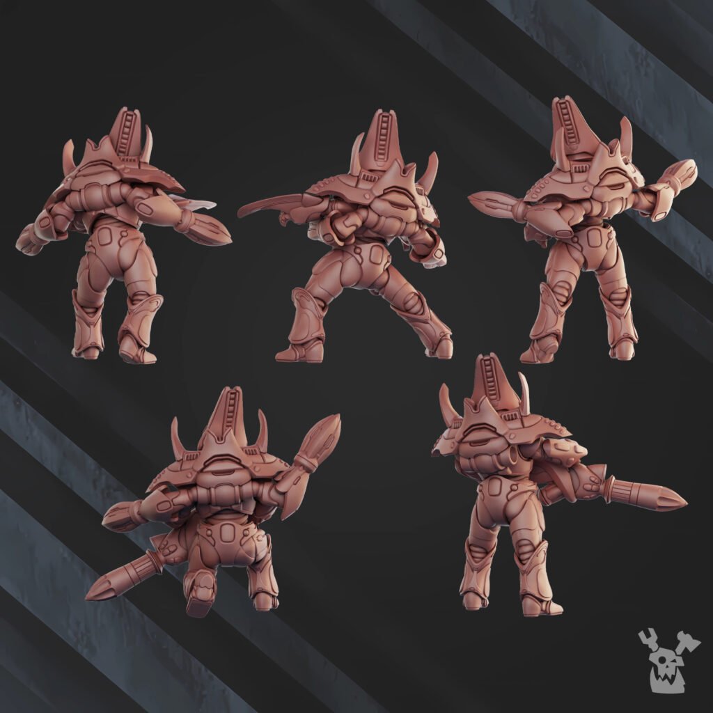 Eldar Web Jumper Squad, proxy miniature, 28mm heroic scale unpainted resin, view 2