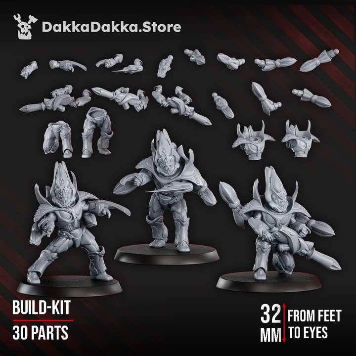 Eldar Web Jumper Squad, proxy miniature, 28mm heroic scale unpainted resin, view 7