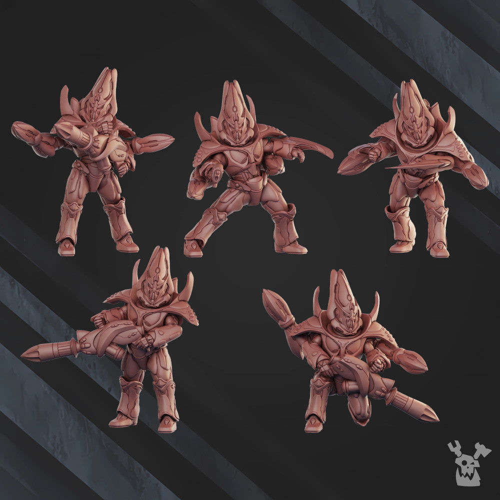 Eldar Web Jumper Squad, proxy miniature, 28mm heroic scale unpainted resin, view 9