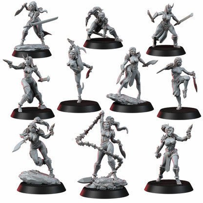 Eldar Futuristic Space Dark Elves Witches Squad, proxy miniature, 28mm heroic scale unpainted resin