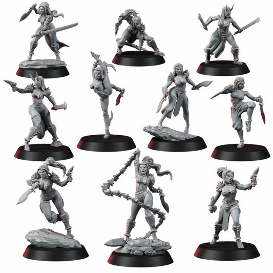 Eldar Futuristic Space Dark Elves Witches Squad, proxy miniature, 28mm heroic scale unpainted resin