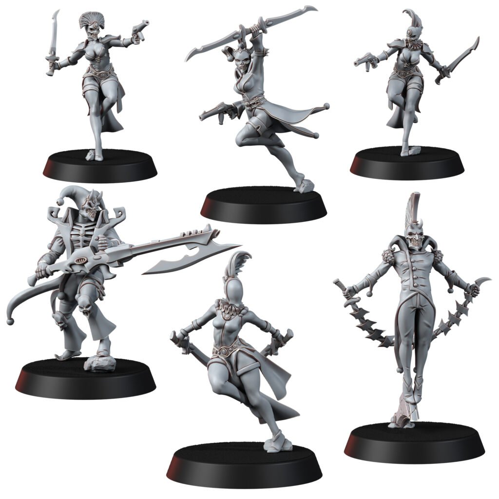 Eldar Harlequin Squad, proxy miniature, 28mm heroic scale unpainted resin