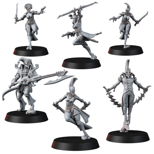 Eldar Harlequin Squad, proxy miniature, 28mm heroic scale unpainted resin