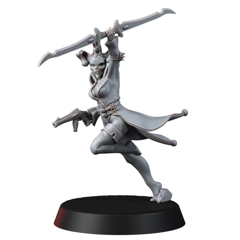 Eldar Harlequin Squad, proxy miniature, 28mm heroic scale unpainted resin, view 5