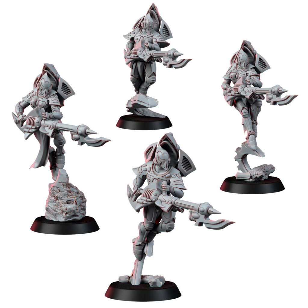 Eldar Spectre Squad, proxy miniature, 28mm heroic scale unpainted resin