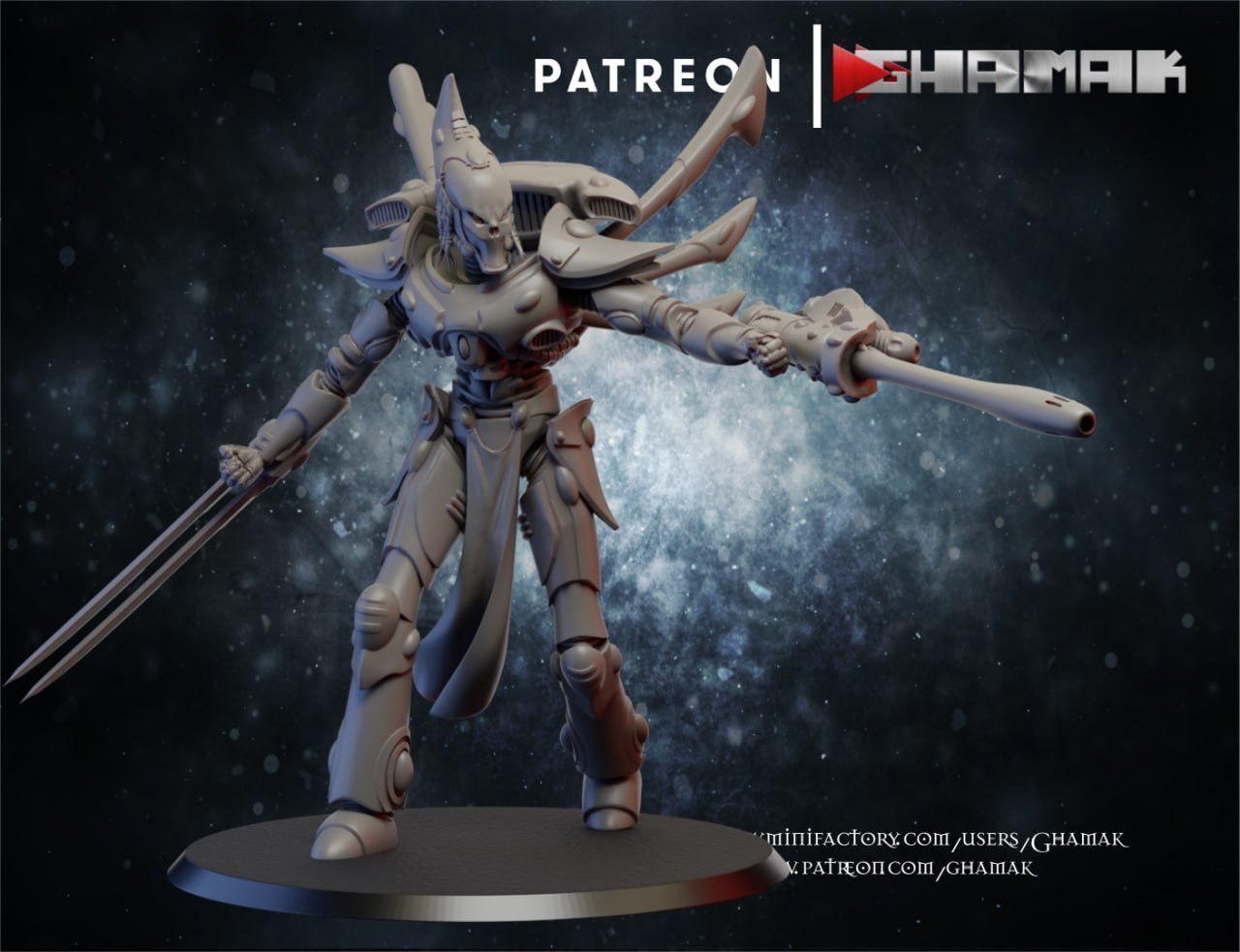 Eldar Wraith Knight, proxy miniature, 28mm heroic scale unpainted resin, view 2