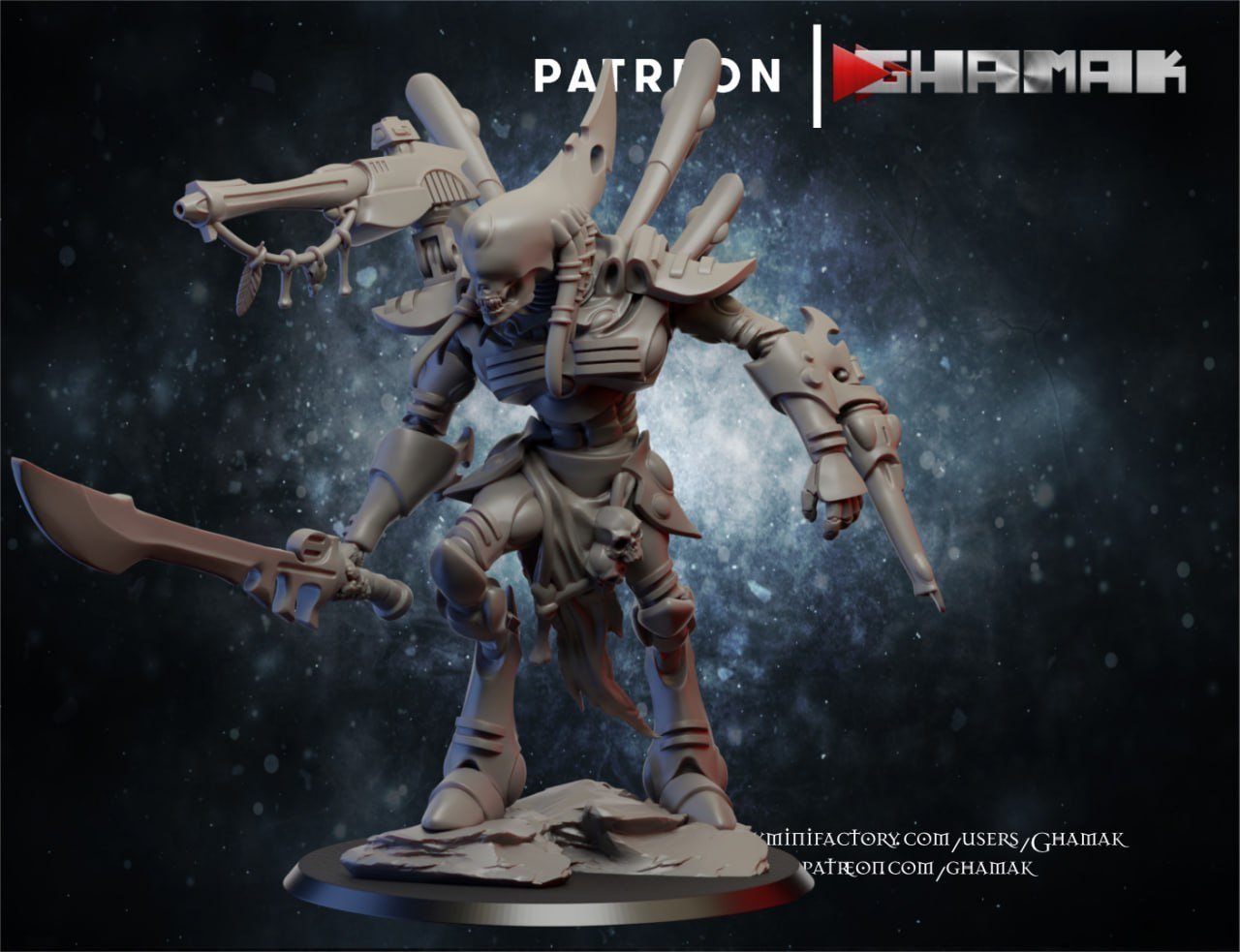 Eldar Wraith Lord, proxy miniature, character, 28mm heroic scale unpainted resin, view 2