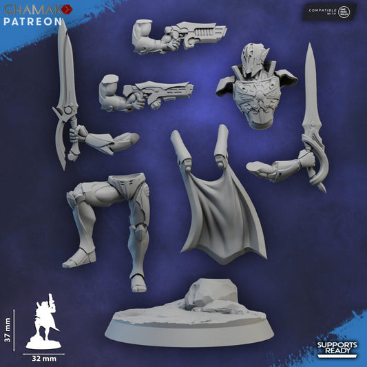 Eldar Kaethyr Len Keeper Of The Spiral Blade, proxy miniature, infantry, 28mm heroic scale unpainted resin, view 2