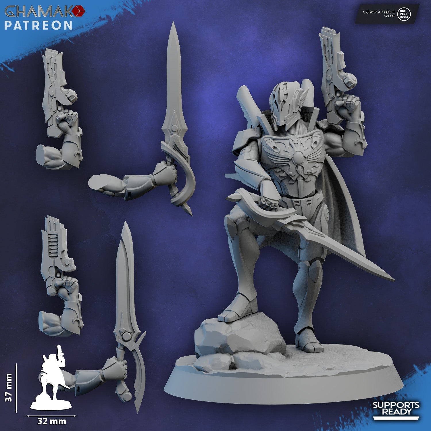 Eldar Kaethyr Len Keeper Of The Spiral Blade, proxy miniature, infantry, 28mm heroic scale unpainted resin, view 4