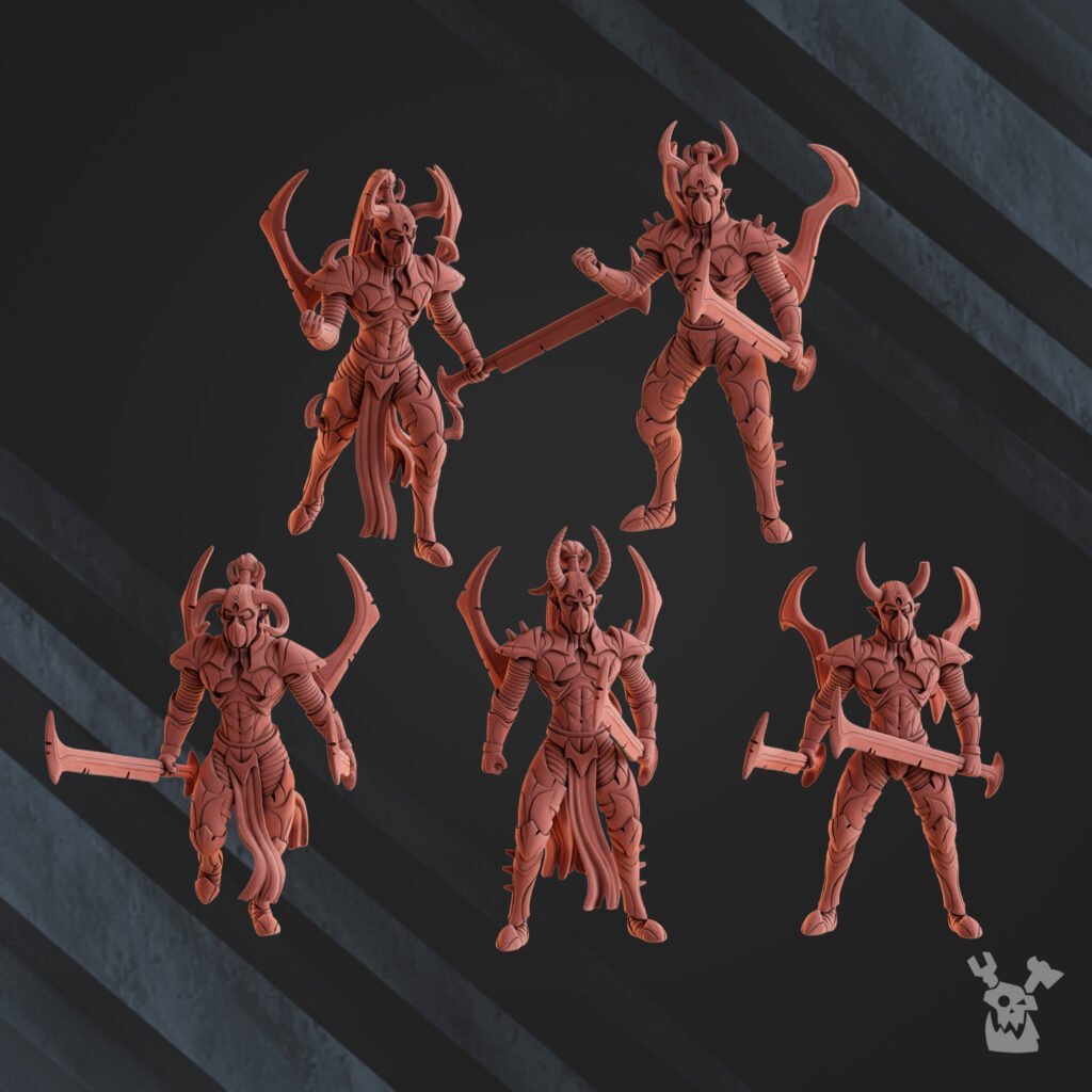 Dark Eldar Nightmare Squad, proxy miniature, 28mm heroic scale unpainted resin