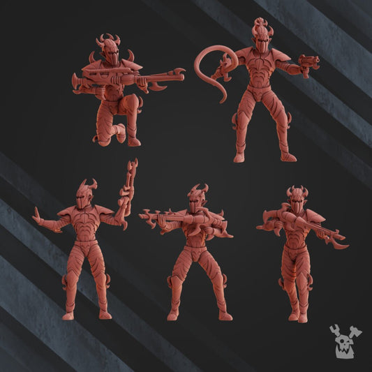 Dark Eldar Warrior Squad, proxy miniature, 28mm heroic scale unpainted resin