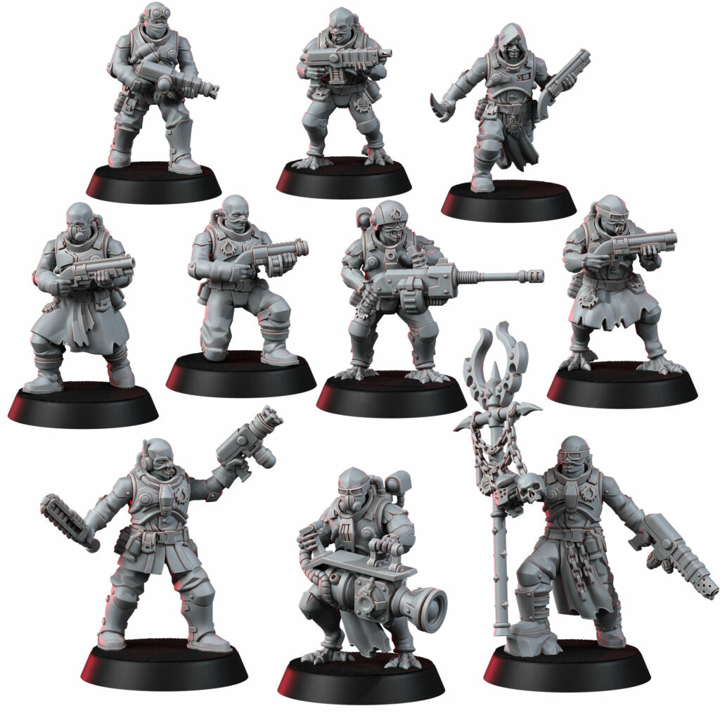 Mutant Uprising Liquidation Team (No Assembly), proxy miniature, squad, 28mm heroic scale unpainted resin