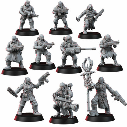 Mutant Uprising Liquidation Team (No Assembly), proxy miniature, squad, 28mm heroic scale unpainted resin