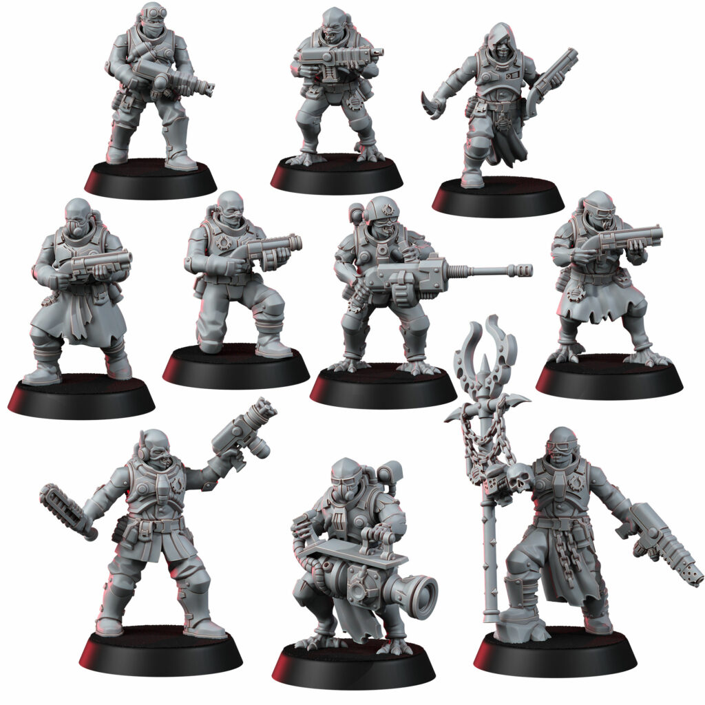 Mutant Uprising Liquidation Team (No Assembly), proxy miniature, squad, 28mm heroic scale unpainted resin, view 2