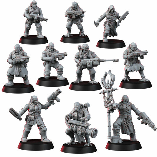 Mutant Uprising Liquidation Team (No Assembly), proxy miniature, squad, 28mm heroic scale unpainted resin, view 2