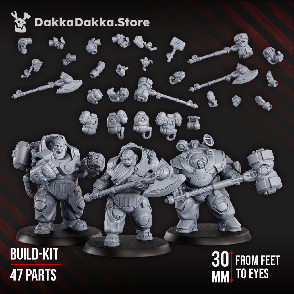 Space Dwarf Mithrilclad Sentinels Build Kit, proxy miniature, 28mm heroic scale unpainted resin, view 2