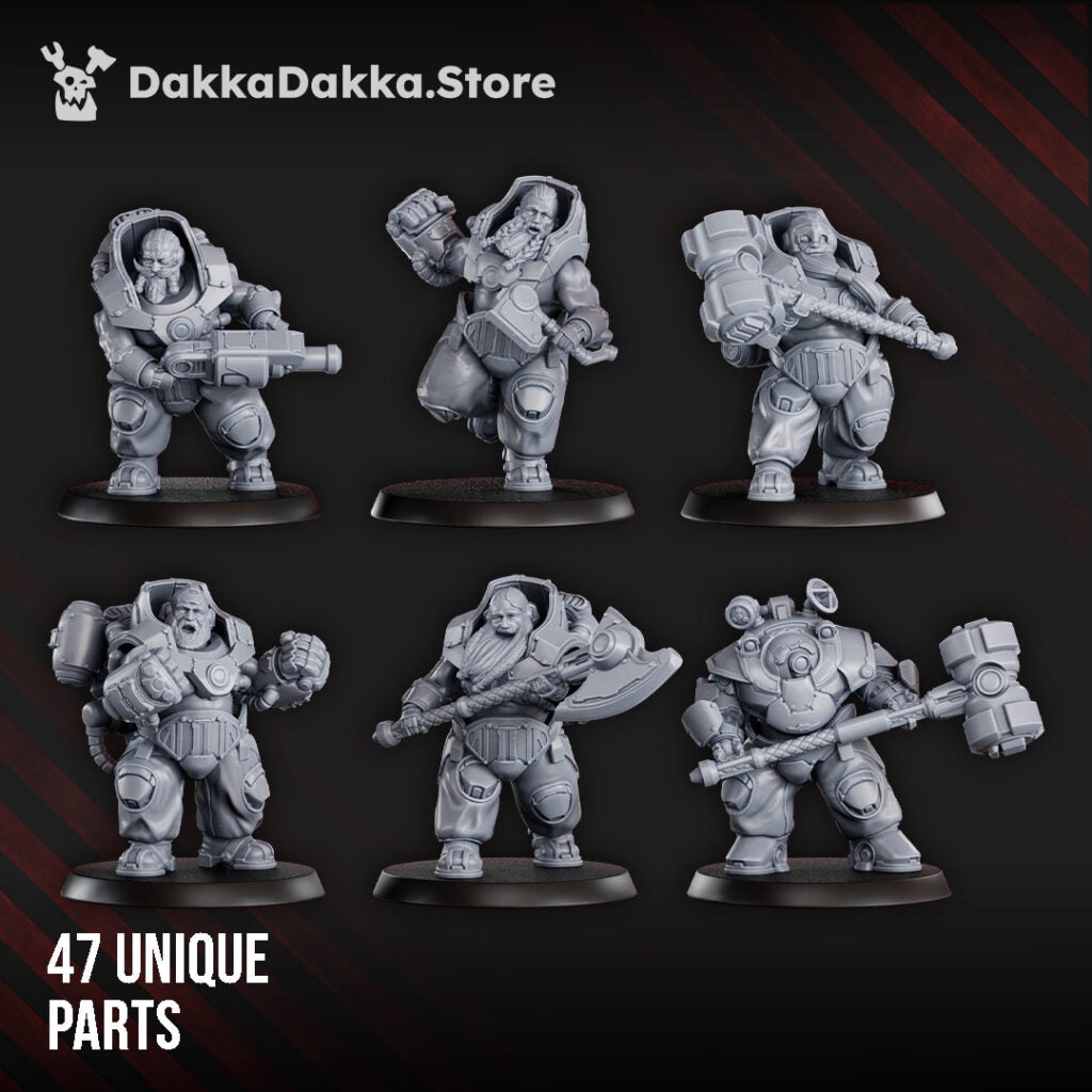 Space Dwarf Mithrilclad Sentinels Build Kit, proxy miniature, 28mm heroic scale unpainted resin, view 3