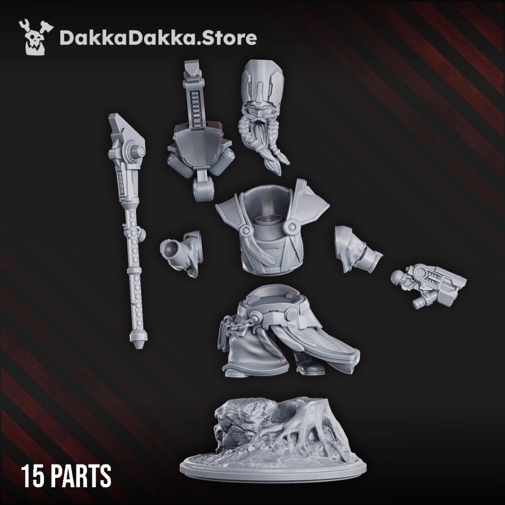 Space Dwarf Sorcerer-Thane Thaurizan, proxy miniature, 28mm heroic scale unpainted resin, view 5