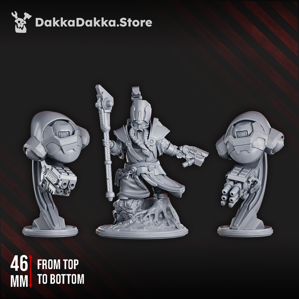 Space Dwarf Sorcerer-Thane Thaurizan, proxy miniature, 28mm heroic scale unpainted resin, view 7