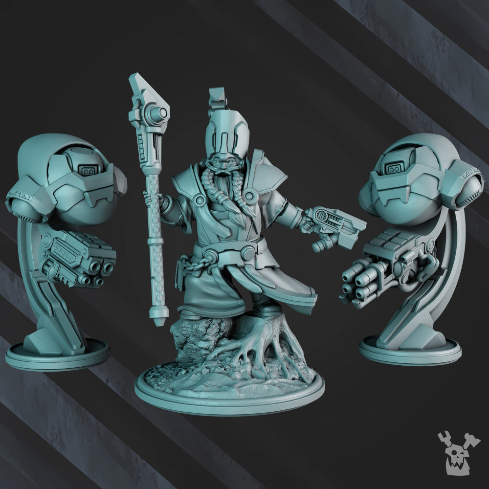 Space Dwarf Sorcerer-Thane Thaurizan, proxy miniature, 28mm heroic scale unpainted resin, view 8