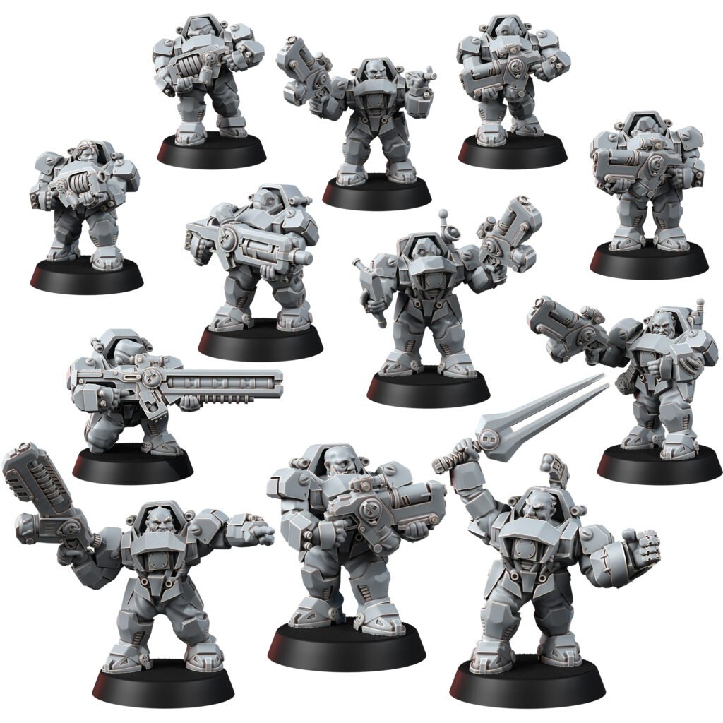 Space Dwarf Border Warriors (12 Units), proxy miniature, squad, 28mm heroic scale unpainted resin, view 2