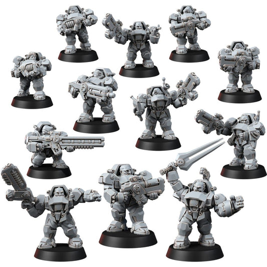 Space Dwarf Border Warriors (12 Units), proxy miniature, squad, 28mm heroic scale unpainted resin, view 2