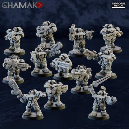 Space Dwarf Border Warriors (12 Units), proxy miniature, squad, 28mm heroic scale unpainted resin, view 3
