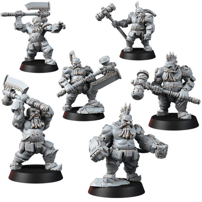 Space Dwarf Furious Berserkers (6 Units), proxy miniature, squad, 28mm heroic scale unpainted resin