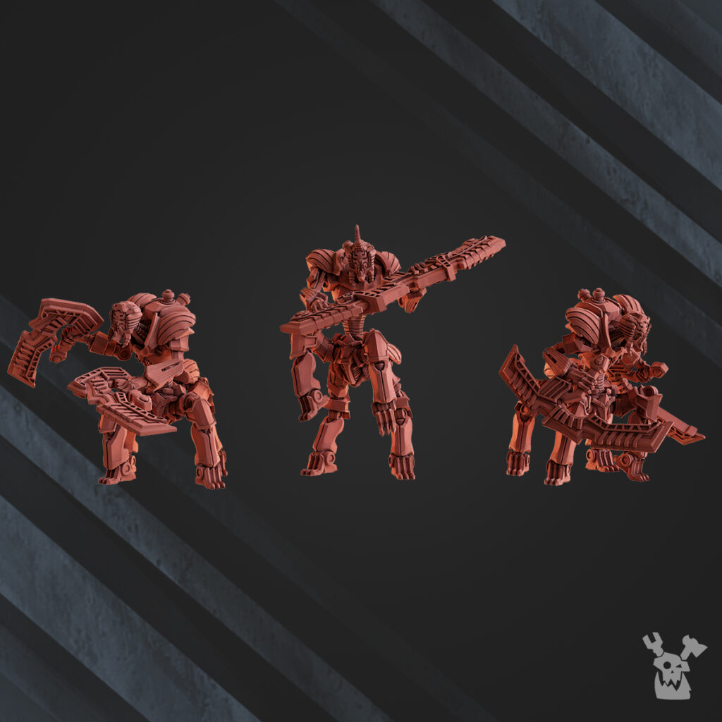 Necro Quadro Scorpion Warriors, proxy miniature, squad, 28mm heroic scale unpainted resin