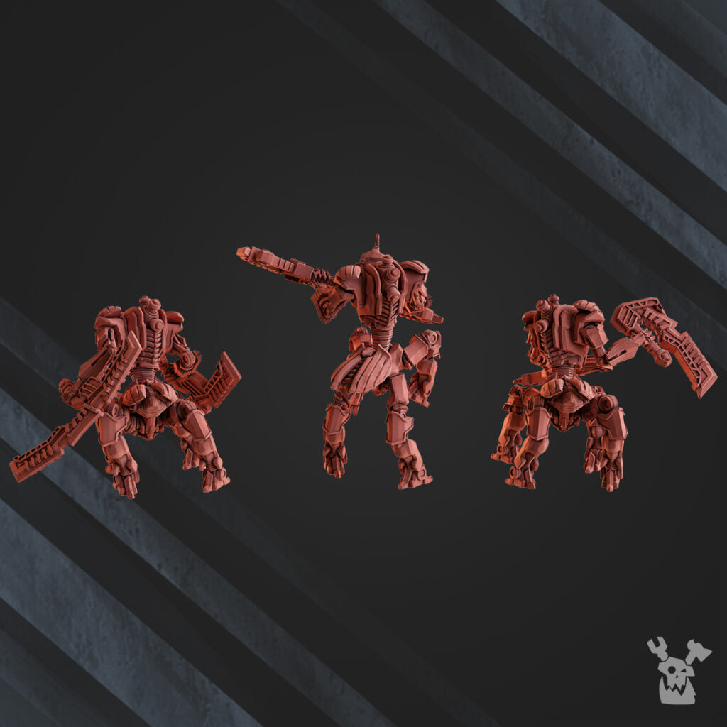 Necro Quadro Scorpion Warriors, proxy miniature, squad, 28mm heroic scale unpainted resin, view 2
