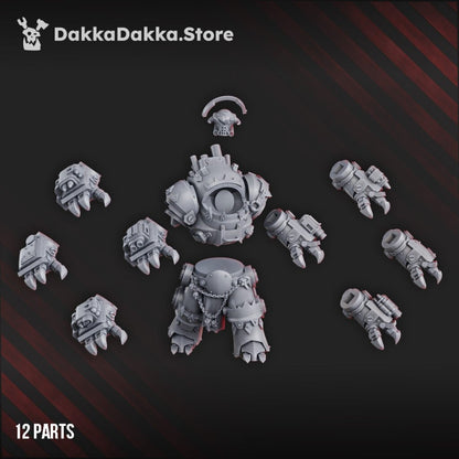 Orks Mechdread, proxy miniature, walker, 28mm heroic scale unpainted resin, view 4