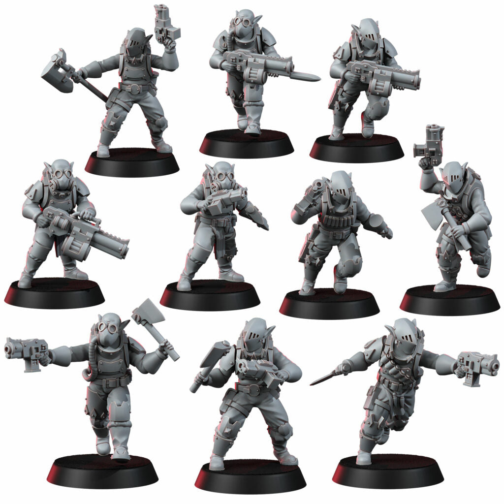 Orks Tactic Squad, proxy miniature, 28mm heroic scale unpainted resin