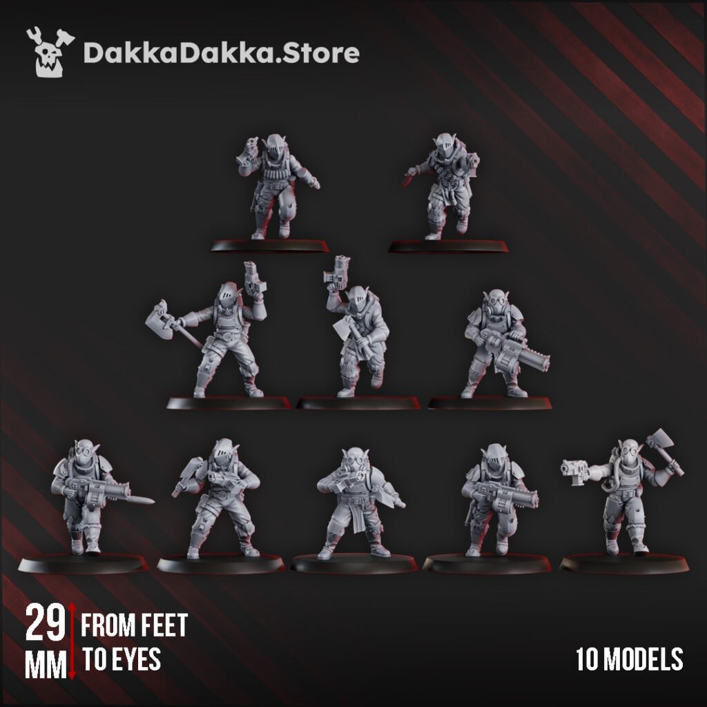 Orks Tactic Squad, proxy miniature, 28mm heroic scale unpainted resin, view 3