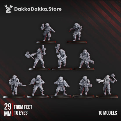 Orks Tactic Squad, proxy miniature, 28mm heroic scale unpainted resin, view 3