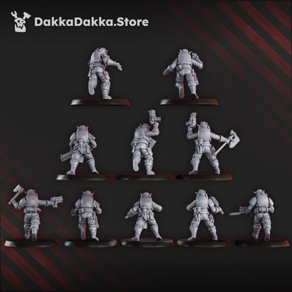 Orks Tactic Squad, proxy miniature, 28mm heroic scale unpainted resin, view 4