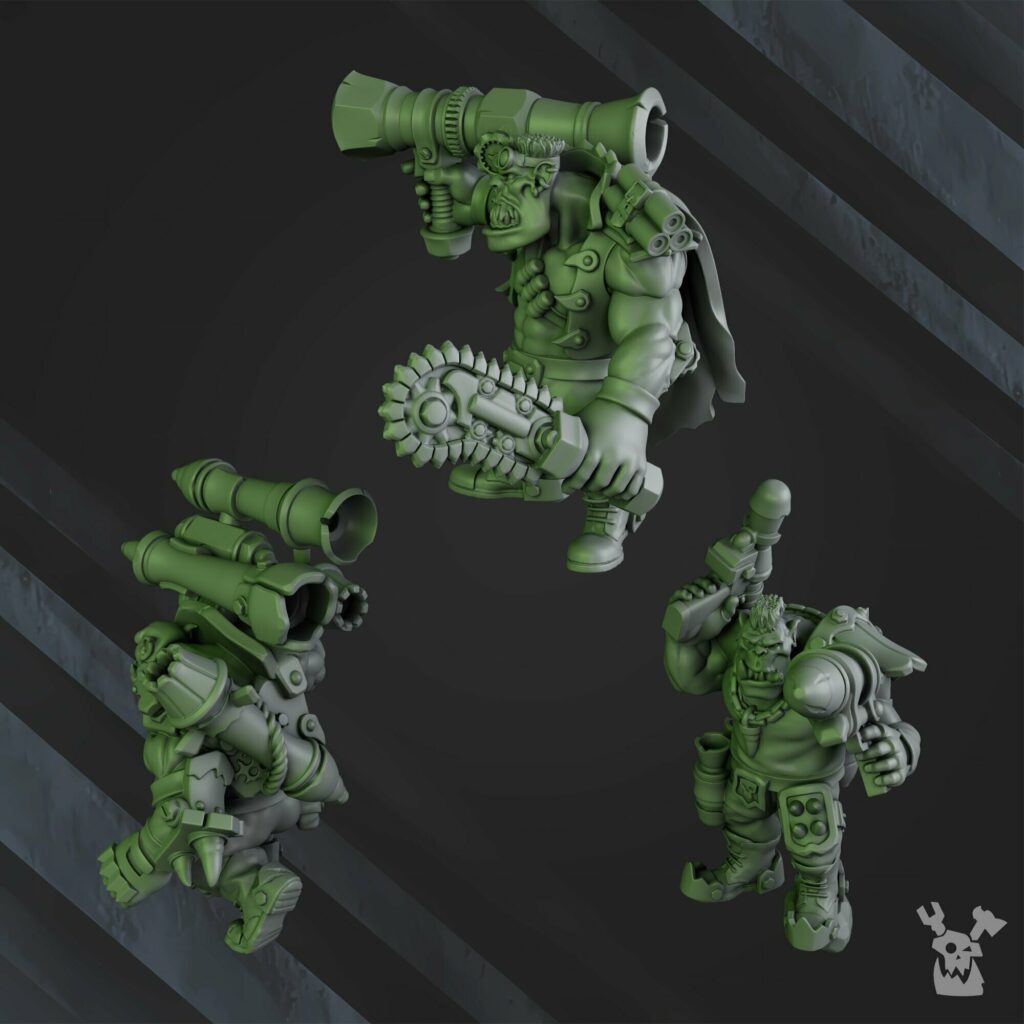 Orks Bazooka Bruvvaz, proxy miniature, 28mm heroic scale unpainted resin, view 3