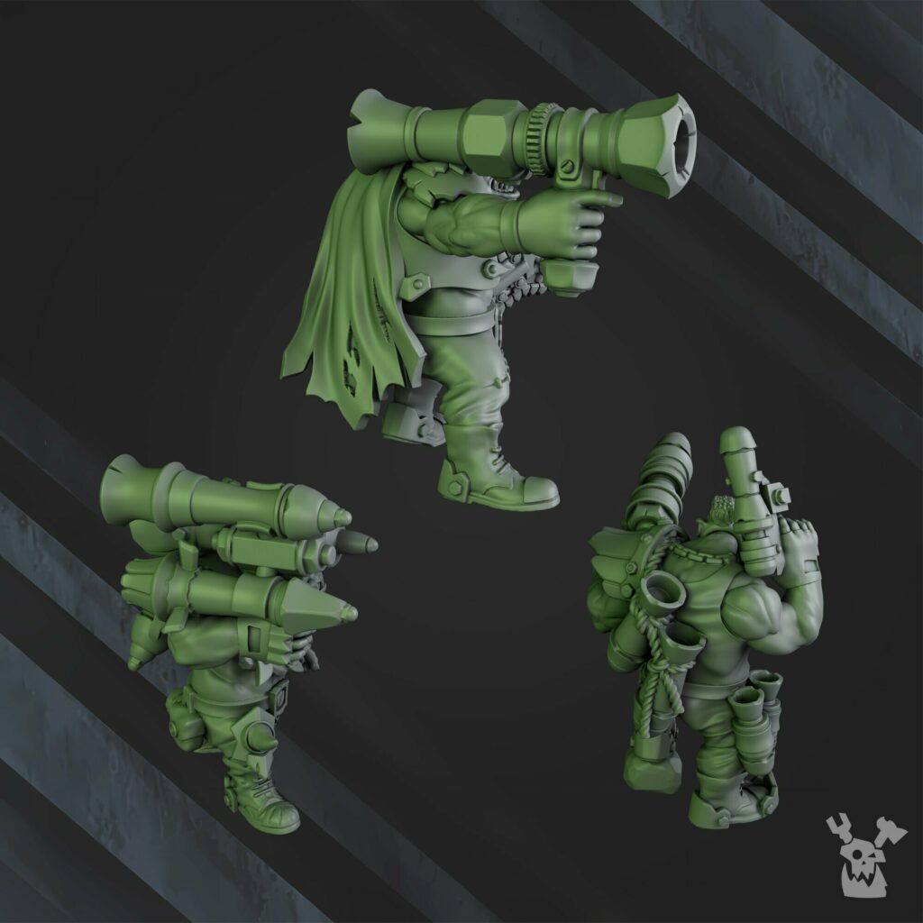Orks Bazooka Bruvvaz, proxy miniature, 28mm heroic scale unpainted resin, view 4