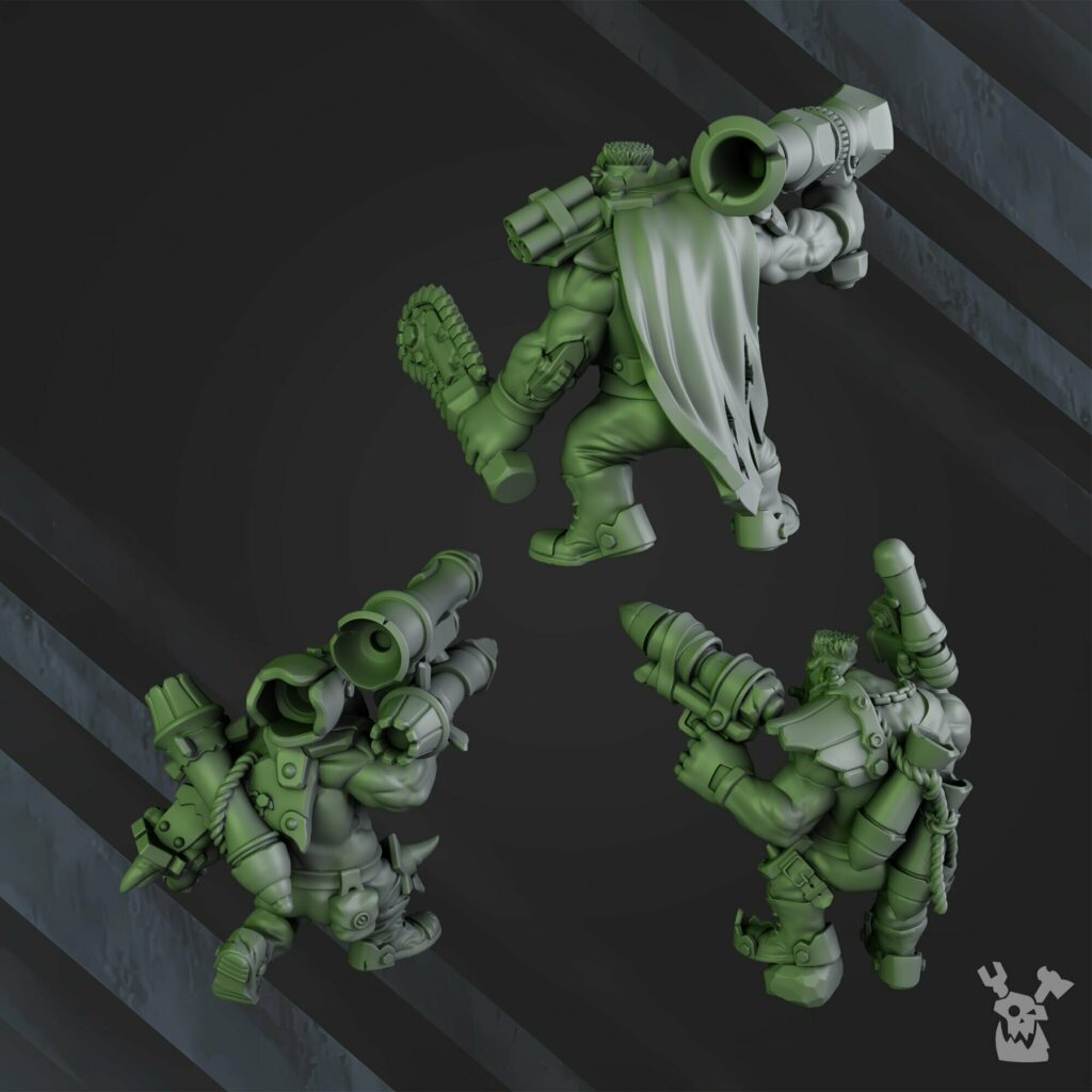 Orks Bazooka Bruvvaz, proxy miniature, 28mm heroic scale unpainted resin, view 5