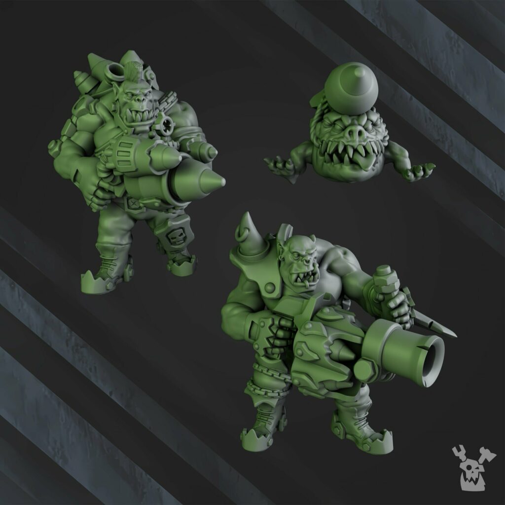 Orks Bazooka Bruvvaz, proxy miniature, 28mm heroic scale unpainted resin, view 6